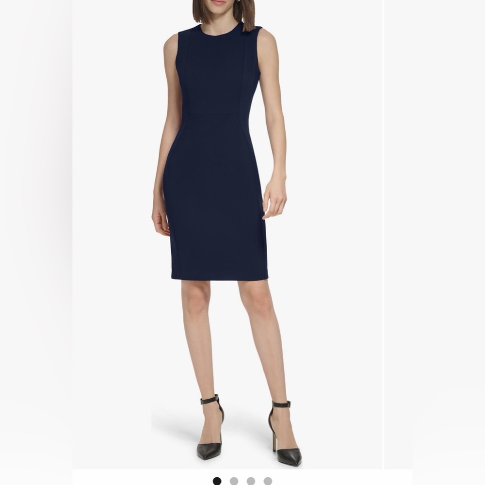 Calvin Klein Sleek Navy Blue Sleeveless Sheath Dress - Size 12